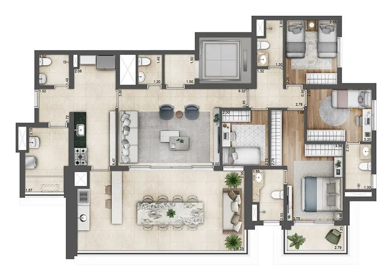 Planta baixa de 159 m², Green View Residence