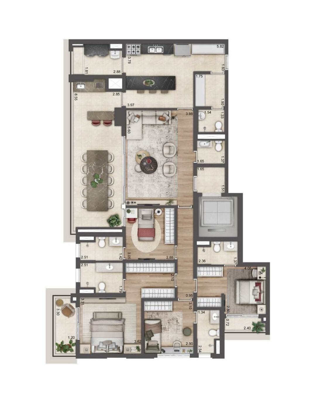 Planta baixa de 180 m², Torre A