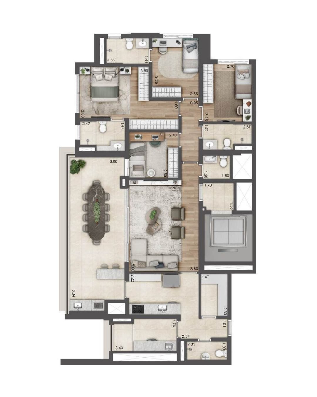 Planta baixa de 149 m², Torre B