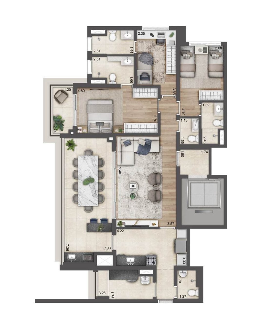 Planta baixa de 170 m², Torre C