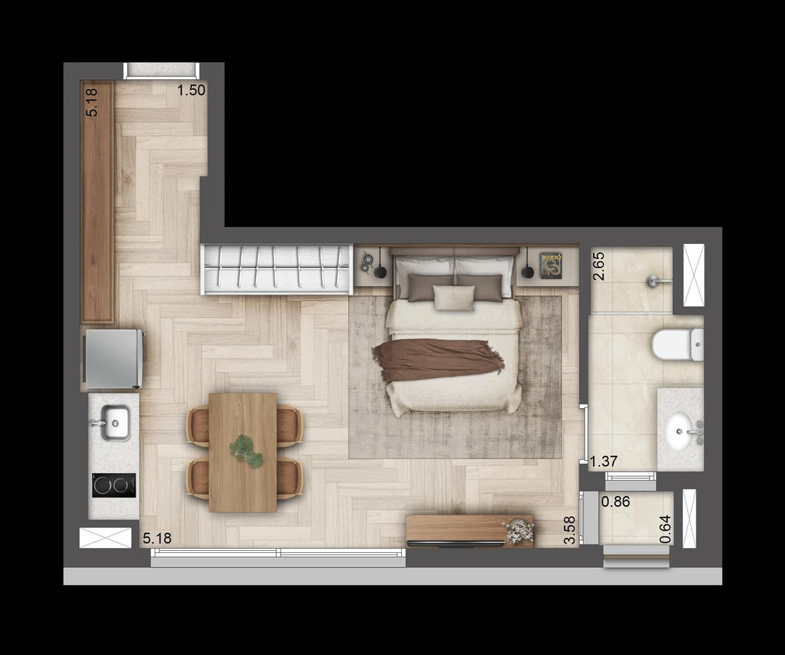 Planta baixa de 33 m², Final 13A, T.O.M. Paraíso