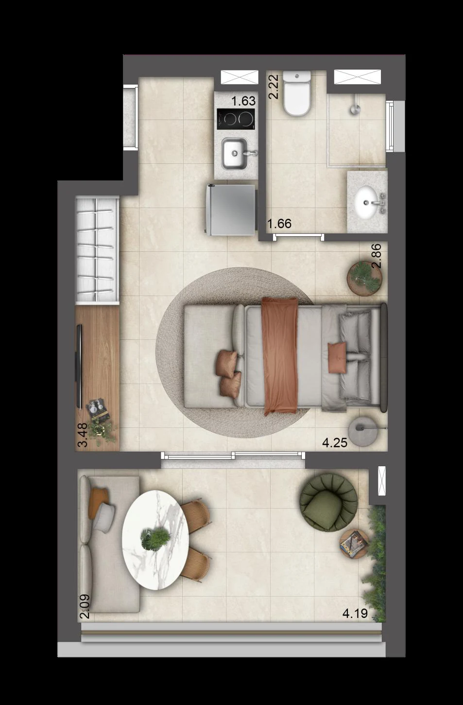 Planta baixa de 34 m², Final 16B, T.O.M. Paraíso