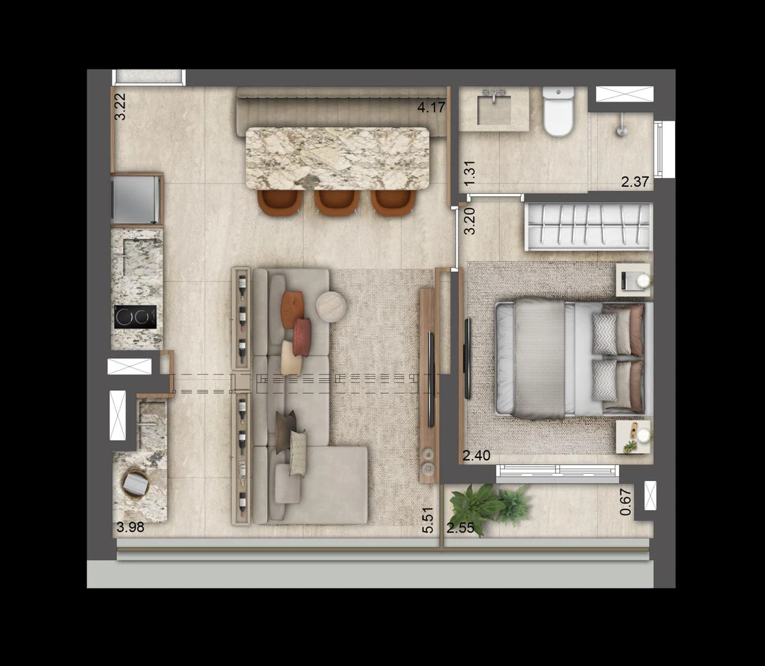 Planta baixa de 40 m², Final 01B opção, T.O.M. Paraíso