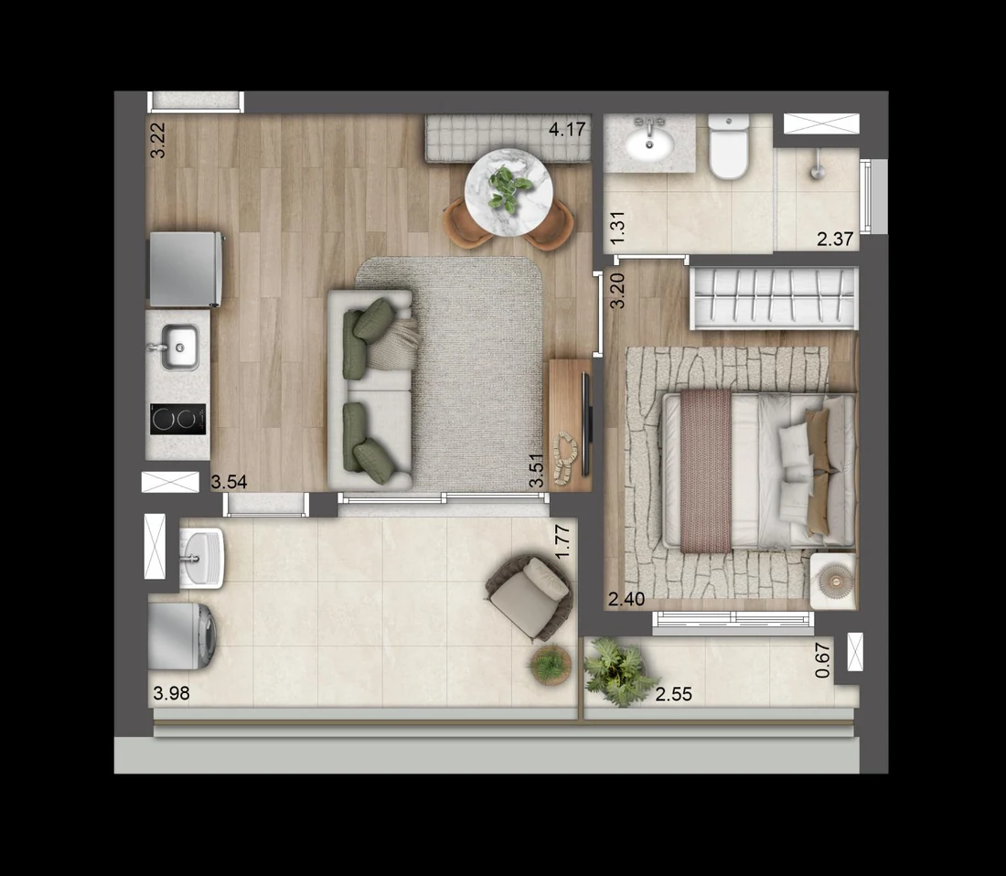 Planta baixa de 40 m², Final 01B, T.O.M. Paraíso